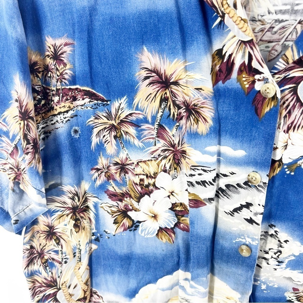 ✅ HILO HATTIE 1980s Vintage Hawaiian Blouse SIZE LARGE BLUE‎ FLORAL - Picture 4 of 5